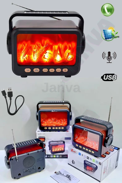 Janva Şömineli Ahşap/kahve Eskitme Nostalji Tasarımlı Bluetoothlu Nostalji Radyo Fm-sd Kart-aux ürün görseli 1