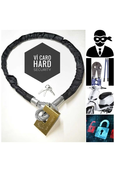 Vi Caro 1.5 Metre 8 Mm Çelik Halat Yuma Kilitli Motorsiklet Bağlama Halat Motosiklet Zincir Bisiklet Kilidi ürün görseli 1