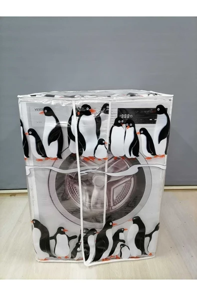 Penguen2 Desenli Şeffaf Çamaşır Makinesi Örtüsü (0,18 Mm Kalınlığında) ürün görseli 1