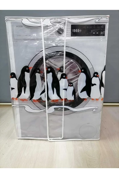 Penguen1 Desenli Şeffaf Çamaşır Makinesi Örtüsü 0,18 mm Kalınlığında ürün görseli 1