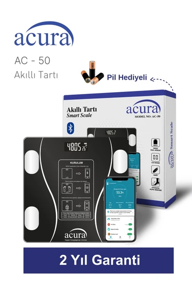 AC-50 CE Onaylı Yağ, Su, Kas ve Kilo Ölçer Akıllı Tartı ürün görseli 1