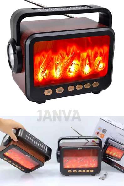Janva ŞÖMİNELİ NOSTALJİK RADYO bluetooth  Uyumlu Usb Şarjlı Değişebilir Pilli EL fenerli ürün görseli 1