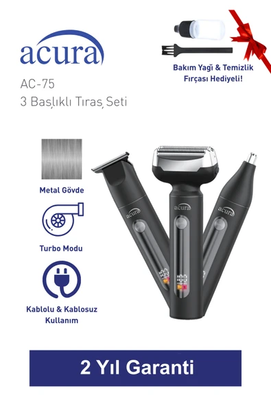 AC-75 3 Başlıklı Metal Gövdeli Tıraş Seti ürün görseli 1