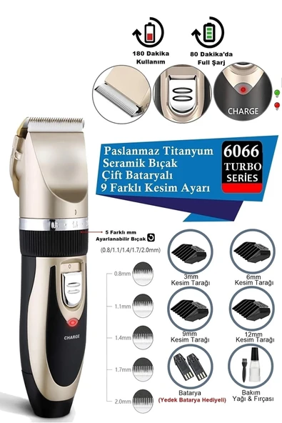 Janva 6066 Seramik Bıçaklı Pro Şarjlı Saç Sakal Tıraş Makinesi 9 Farklı Kesim Ayarı (yedek Bataryalı) ürün görseli 1