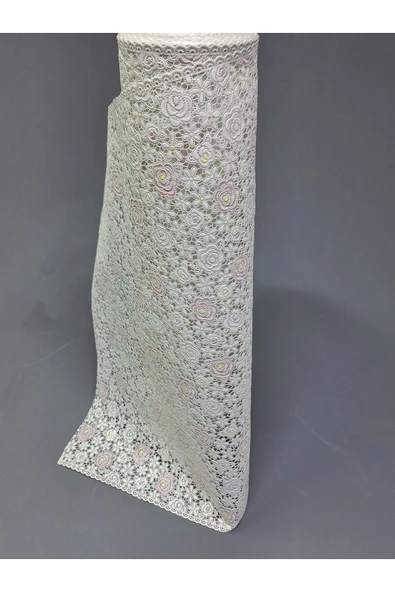 PVC KÜPÜR DANTEL RAF VE DOLAP ÖRTÜSÜ RUNNER  (PEMBE) - Resim 4