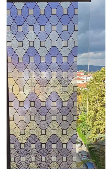 Statik Cam Filmi Mavi Vitray Desenli Folyo – Duşa Kabin, Pencere ve Ofis Dekorasyon Kaplaması ürün görseli 1