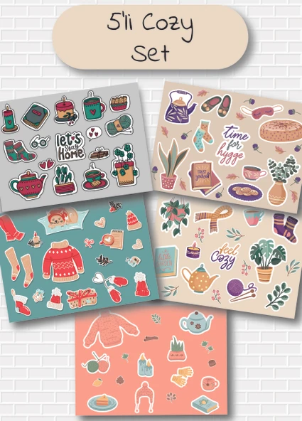 Utterly Good Cozy Temalı 5'li Sticker  Bullet Journal  Notebook  Ajanda  Scrapbook Için Uygun Set ürün görseli 1