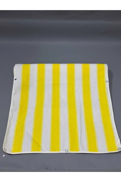 75 x 150 cm Sarı Beyaz  Çizğili  Kumaş Balkon Brandası  Kenarları Biye Dikişli ürün görseli 1