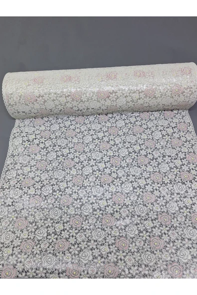 PVC KÜPÜR DANTEL RAF VE DOLAP ÖRTÜSÜ RUNNER  (PEMBE) ürün görseli 1