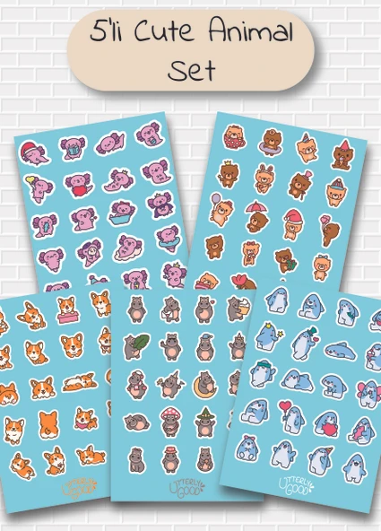 Utterly Good Sevimli Hayvanlar 5'li Sticker  Bullet Journal  Notebook  Ajanda  Scrapbook Için Uygun Set ürün görseli 1