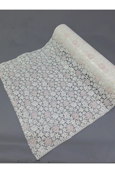 PVC KÜPÜR DANTEL RAF VE DOLAP ÖRTÜSÜ RUNNER  (PEMBE) - Resim 3