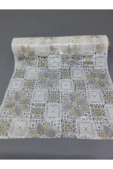 PVC KÜPÜR DANTEL RAF VE DOLAP ÖRTÜSÜ RUNNER  (BEYAZ  KAHVE) ürün görseli 1
