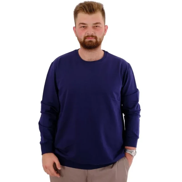 Büyük Beden Erkek Bisiklet Yaka Basic Sweatshirt U24174 İndigo ürün görseli 1