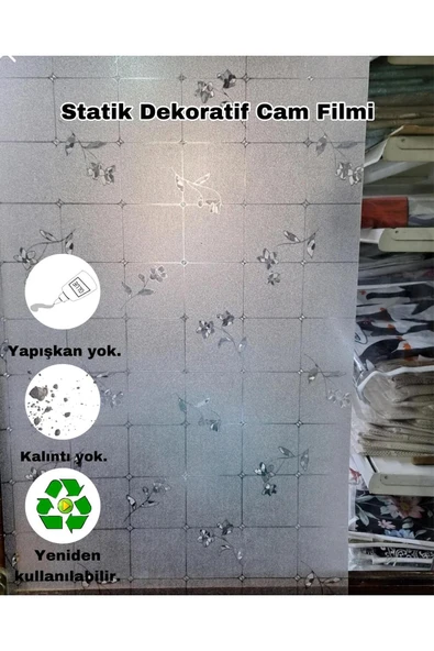 Cam Filmi Kaplama Statik Folyo Buzlu Desenli Duşa Kabin Pencere Ofis Dekorasyon ürün görseli 1