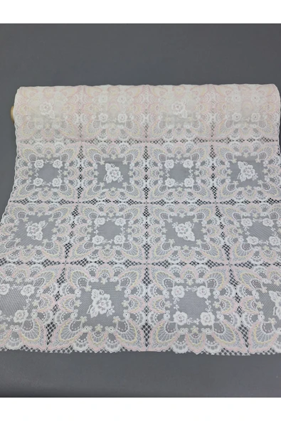 PVC KÜPÜR DANTEL RAF VE DOLAP ÖRTÜSÜ RUNNER  (BEYAZ-PEMBE) ürün görseli 1