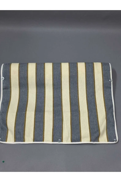 67x150 cm Gri Krem  Çizğili  Kumaş Balkon Brandası  Kenarları Biye Dikişli ürün görseli 1