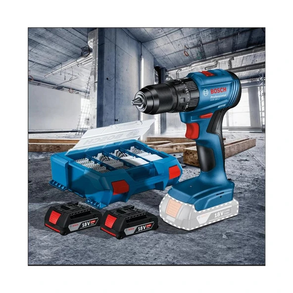 Bosch Profesyonel Gsb 185 Darbeli Çift Akülü 2X 2 Ah  Matkap +82 Parça Uç Seti 06155990N2P ürün görseli 1