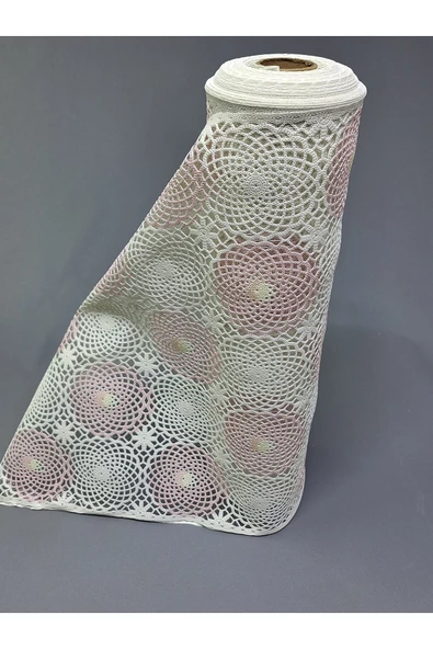 PVC KÜPÜR DANTEL RAF VE DOLAP ÖRTÜSÜ RUNNER  (PEMBE) - Resim 4