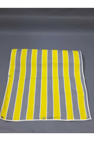 67x100cm Gri Sarı  Çizğili  Kumaş Balkon Brandası  Kenarları Biye Dikişli ürün görseli 1