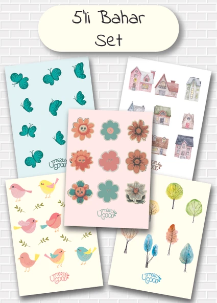 Utterly Good Bahar Temalı 5'li Sticker  Bullet Journal  Notebook  Ajanda  Scrapbook Için Uygun Set ürün görseli 1