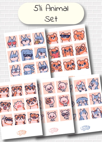 Utterly Good Hayvan Temalı 5'li Sticker  Bullet Journal  Notebook Ajanda  Scrapbook Için Uygun Set ürün görseli 1