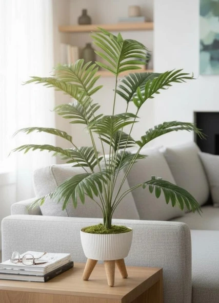 Yapay Çiçek Salon Bitkisi Areka 80cm 18 Yaprak Beyaz Zigon Saksıda ürün görseli 1