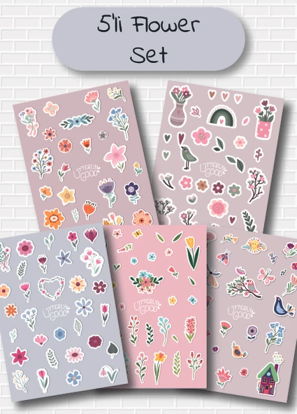 Utterly Good Çiçek Temalı 5'li Sticker  Bullet Journal  Notebook  Ajanda  Scrapbook Için Uygun Set ürün görseli 1