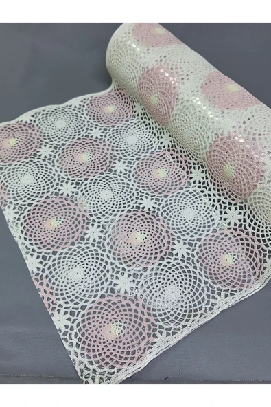 PVC KÜPÜR DANTEL RAF VE DOLAP ÖRTÜSÜ RUNNER  (PEMBE) - Resim 2