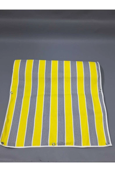 75 x150 cm Gri Sarı  Çizğili  Kumaş Balkon Brandası  Kenarları Biye Dikişli ürün görseli 1