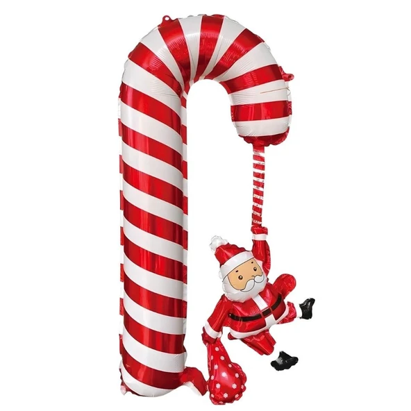 Yılbaşı Partisi Kırmızı Beyaz Noel Babalı Baston Folyo Balon ürün görseli 1