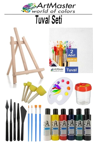 Tuval Seti 30x30 1 Paket Masaüstü Şövale Mydido Akrilik Boya Plastik Spatula Resim Fırçası Palet Ponpon Sünger Fırça ürün görseli 1