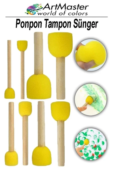 Ponpon Tampon Sünger Fırça Seti 8 Li 1 Paket ArtMaster Sünger Tampon 8 Li 1 Paket Süngerli Fırça Resim Sanatı ürün görseli 1
