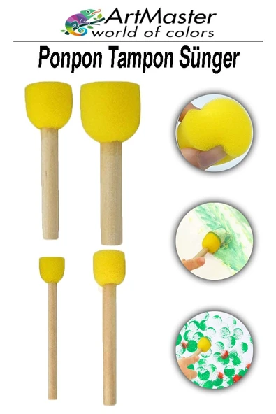 Ponpon Tampon Sünger Fırça Seti 4 Lü 1 Paket ArtMaster Sünger Tampon 4 Lü 1 Paket Süngerli Fırça ürün görseli 1