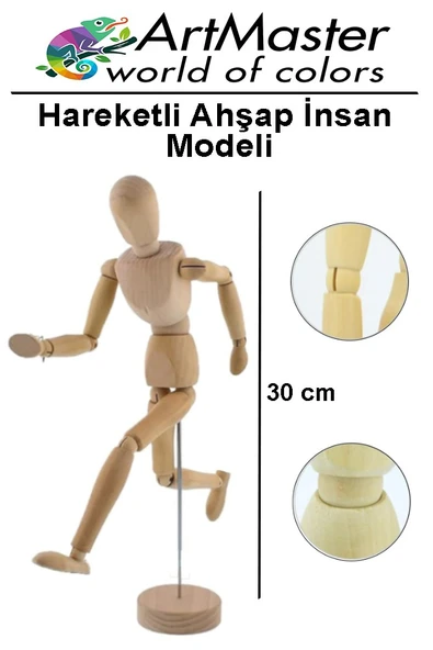 Hareketli İnsan Modeli Ahşap 30 cm 1 Paket Kukla Stilist Ahşap Model İnsan Figürlü Manken Tahta Adam Resim Eğitimi ürün görseli 1