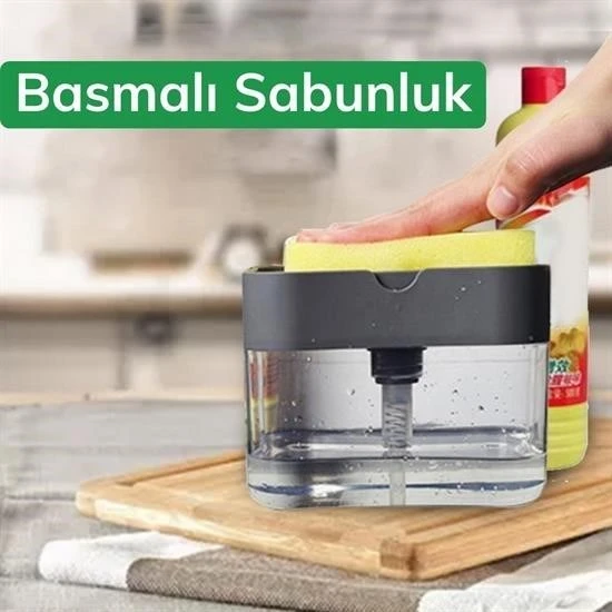 OLLEVRA İkisi Bir Arada Basmalı Pratik Sıvı Sabunluk Pompası ve Bulaşık Yıkama Süngeri Haznesi ürün görseli 1