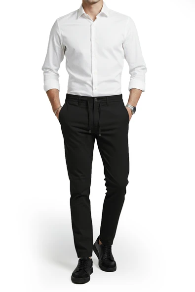 DeepSEA Erkek Likralı Gofre Kumaş Beli Lastikli İpli Slim Fit Günlük Pantolon 2600650 ürün görseli 1