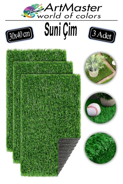 Yapay Çim 30x40 cm 3 Adet A3 Boyutunda Dekoratif Maket Çim Yapay Çim Halı Teraryum Suni Çim ürün görseli 1