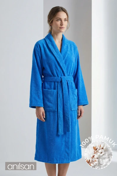 Şalyaka Bornoz Koyu Turkuaz %100 Pamuk Unisex Spa Için Ideal Kadın/Erkek ürün görseli 1