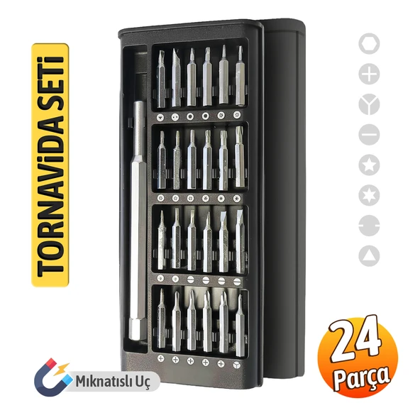 Hassas Mıknatıslı Mini 24 Parça Tornavida Seti Bilgisayar Telefon Elektronik Tamiri İçin İdeal ürün görseli 1
