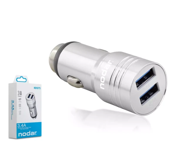 Nodar Nd1075 Usb Double Metal Araç Şarj 3.4A Silver ürün görseli 1