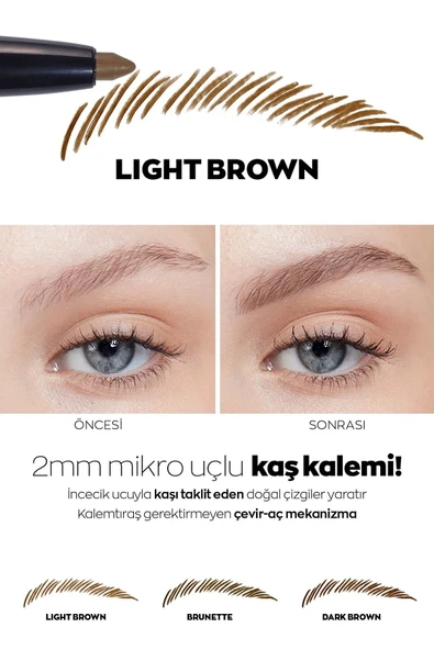 Micro Fine 2mm Uçlu Çevir Aç Kaş Kalemi Dark Brown - Resim 2