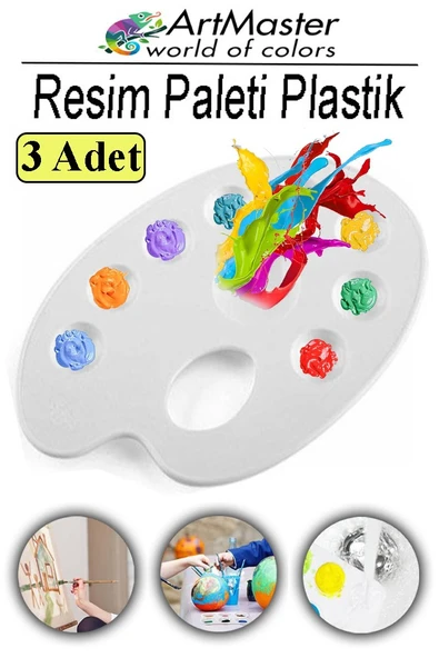 Resim Paleti 3 Adet Plastik Boyama Paleti Godeli Ressam Paleti Akrilik Boya Guaj Boya Suluboya Resim Yapma Boya Paleti ürün görseli 1