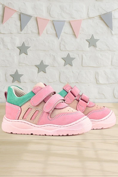 Rakerplus Schaggy Hakiki Deri Pembe Yeşil Bebek Spor Ayakkabı ürün görseli 1