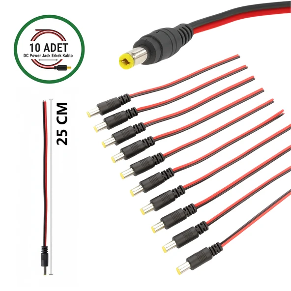 10 Adet DC Power Jack Kablosu 25 CM Düz Erkek Çoklu Set Kamera Modem LED Adaptör Güç Bağlantı Kablosu ürün görseli 1