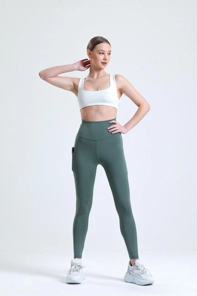 Yüksek Bel Sıkılaştırıcı Toparlayıcı Push-up Çift Cepli Bilek Hizasında Spor Tayt ürün görseli 1