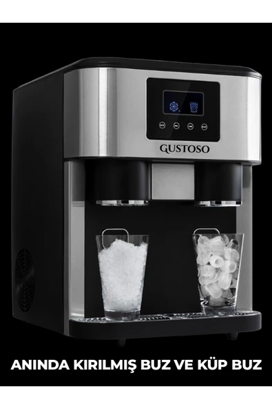 GUSTOSO Buz Yapıcı - Crush Ice & Küp Buz & Soğuk Su Hazneli 3in1 LCD Dokunmatik Ekranlı Buz Makinesi ürün görseli 1
