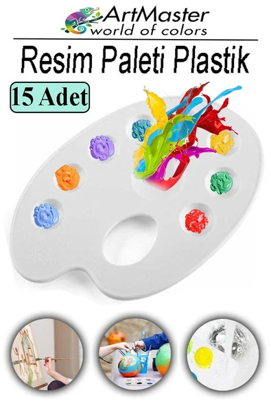 Resim Paleti 15 Adet Plastik Boyama Paleti Godeli Ressam Paleti Akrilik Boya Guaj Boya Suluboya Resim Yapma Boya Paleti ürün görseli 1
