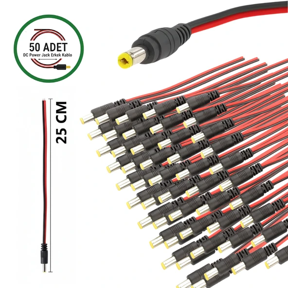 50 Adet DC Power Jack Kablosu 25 CM Düz Erkek Çoklu Set Kamera Modem LED Adaptör Güç Bağlantı Kablosu ürün görseli 1