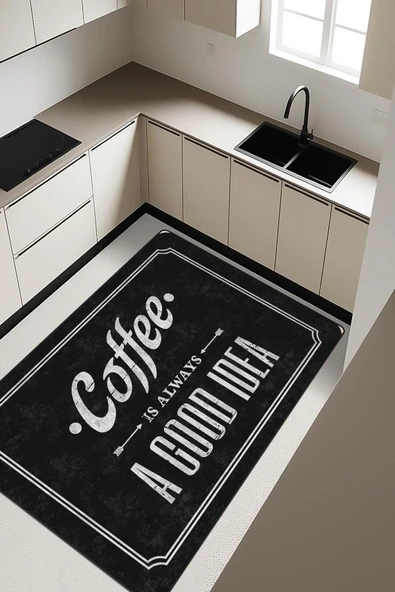 Coffee Desenli Dijital Baskı Kaymaz Taban Mutfak Halısı H0036 Renkli 180 X 280 ürün görseli 1