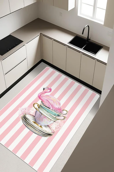 Flamingo Desenli Dijital Baskı Kaymaz Taban Mutfak Halısı H0049 Renkli 80 X 150 ürün görseli 1